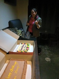 80s Christy prepares the cakes.