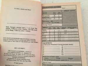 Tolkien Quest Character Sheet